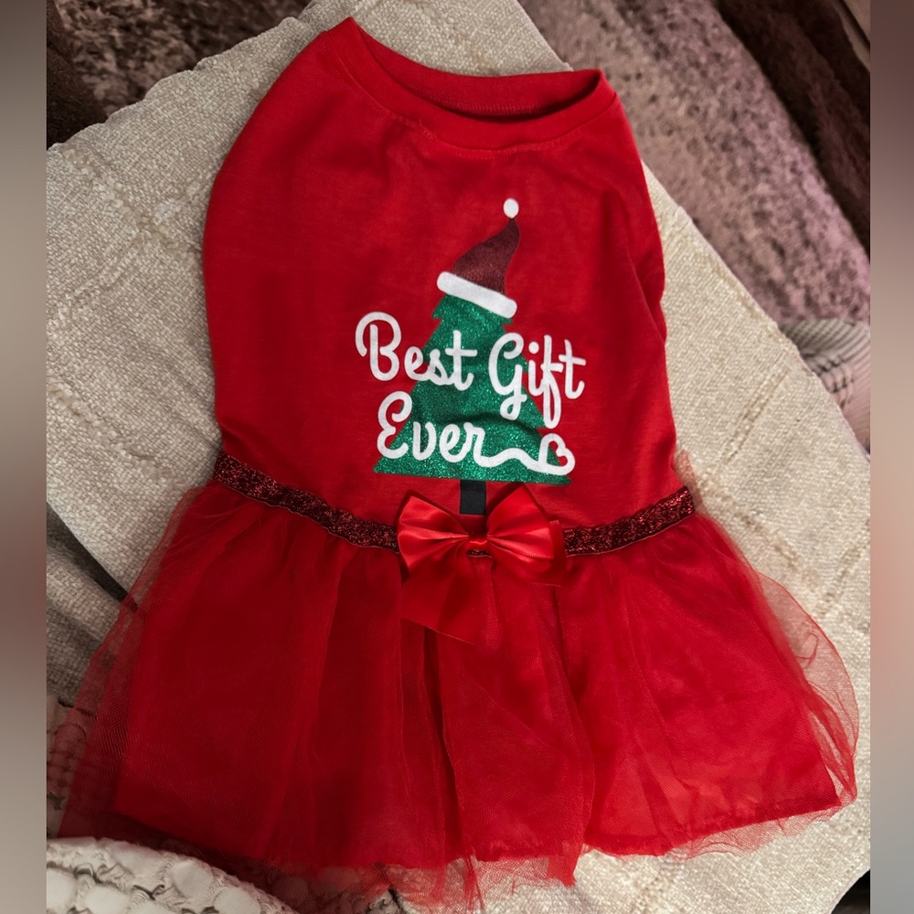 Red Christmas large Dog Dress with Tulle Skirt